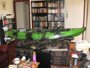 One of the benefits of being single is I get to keep my kayak on a sofa in my lounge! Cool! :D